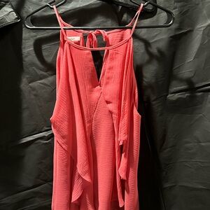 Maurices Pink Asymmetrical Tank Top with Ruffled Details